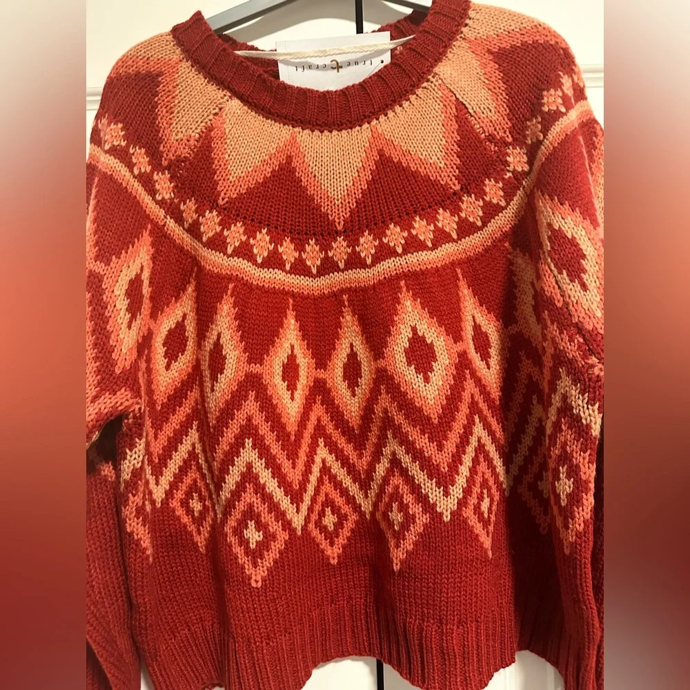 NEW WITH DEFECT True Craft Rustic Red Intarsia Sweater Size XL - Picture 3 of 11